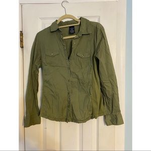 Khaki Green Button Down Casual Top | Size S